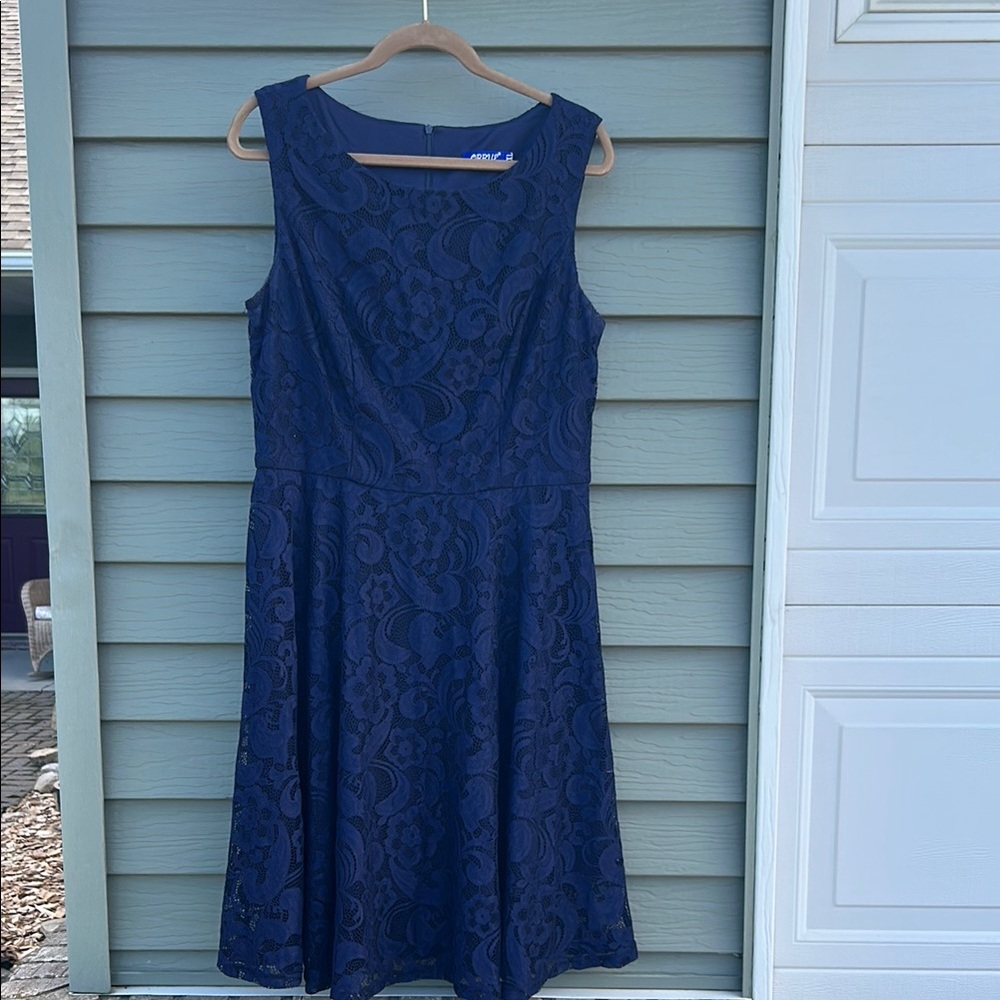 Navy Sleeveless Lace Midi Dress